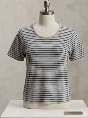 Classic Striped Short-Sleeve Tee in Light Gray and Navy